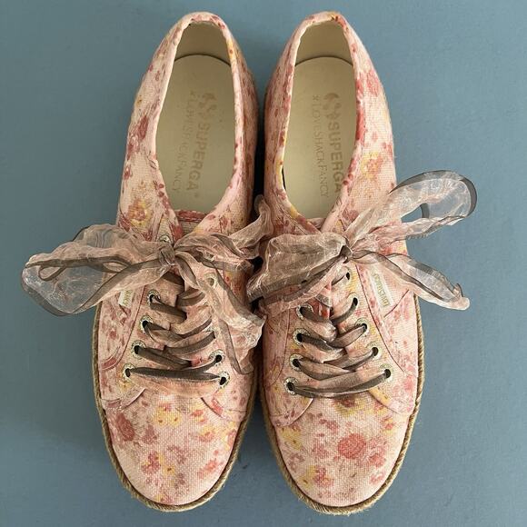 Superga x LoveShackFancy 2730 Tokyo Pink Floral Espadrille Platform Sneakers - Picture 9 of 12
